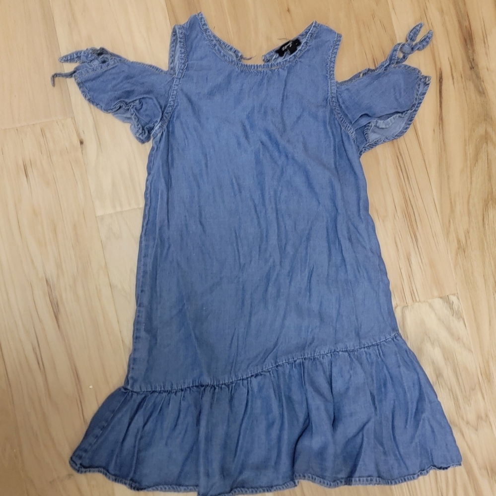 Girls chambray dress, cold shoulder